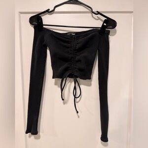 Fashion Nova Black Off-Shoulder Crop Top Long Sleeve